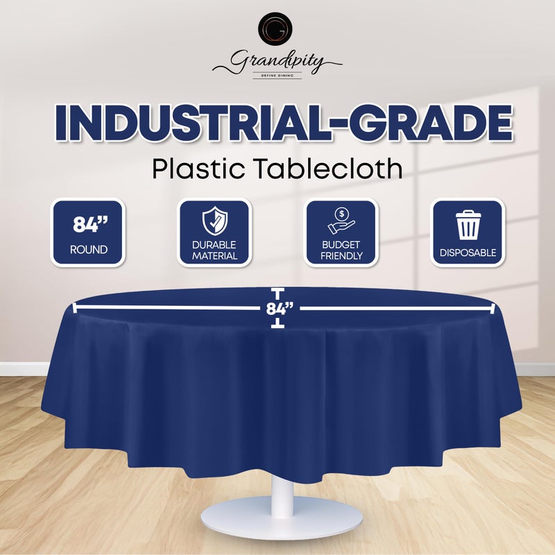 Grandipity Navy Blue Plastic Table Cloth Disposable (6 Pk) 84in Round Tablecloth Premium Party Table Cloths Disposable - Perfect Table Cloth Round Cover for Any Table Up to 6 Feet - Image 2